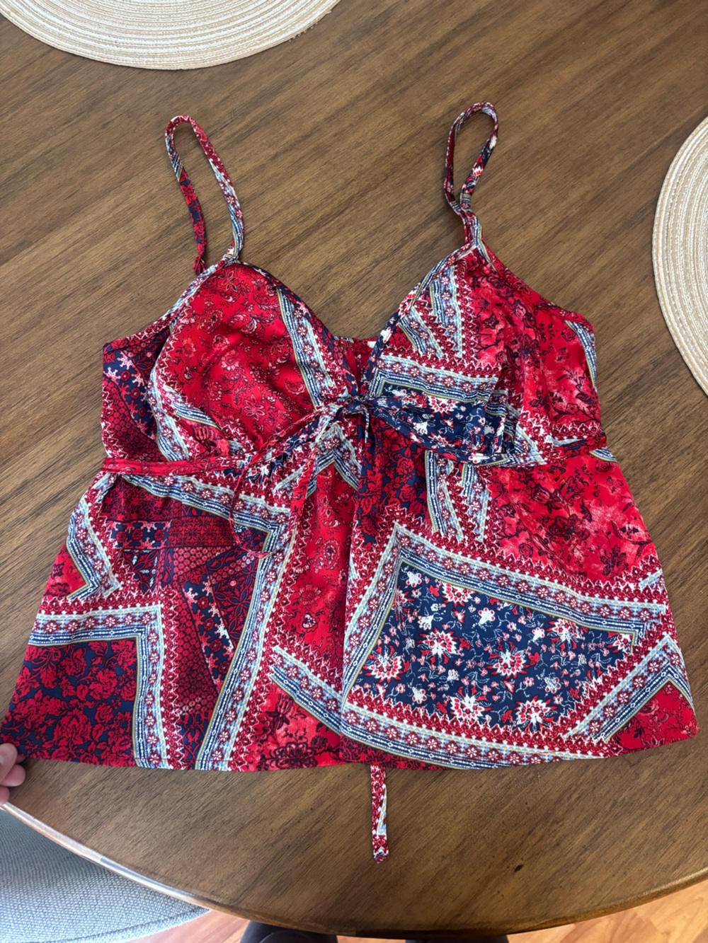 Women’s Red Patchwork Print silky Cami Top